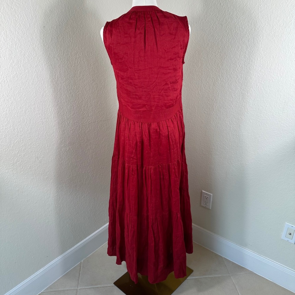 Sundance Maxi Dress Womens M Red Boho Tiered Linen Blend Embroidery Cottagecore - Picture 3 of 8